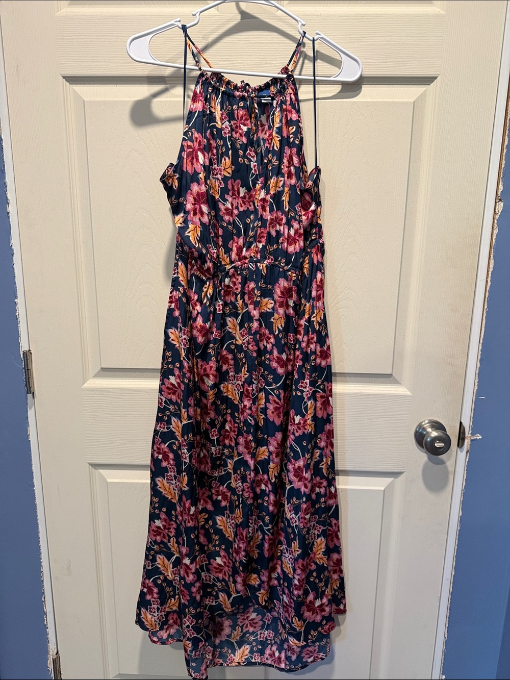Old Navy Floral Silk Maxi Dress with Pink & Gold Blooms